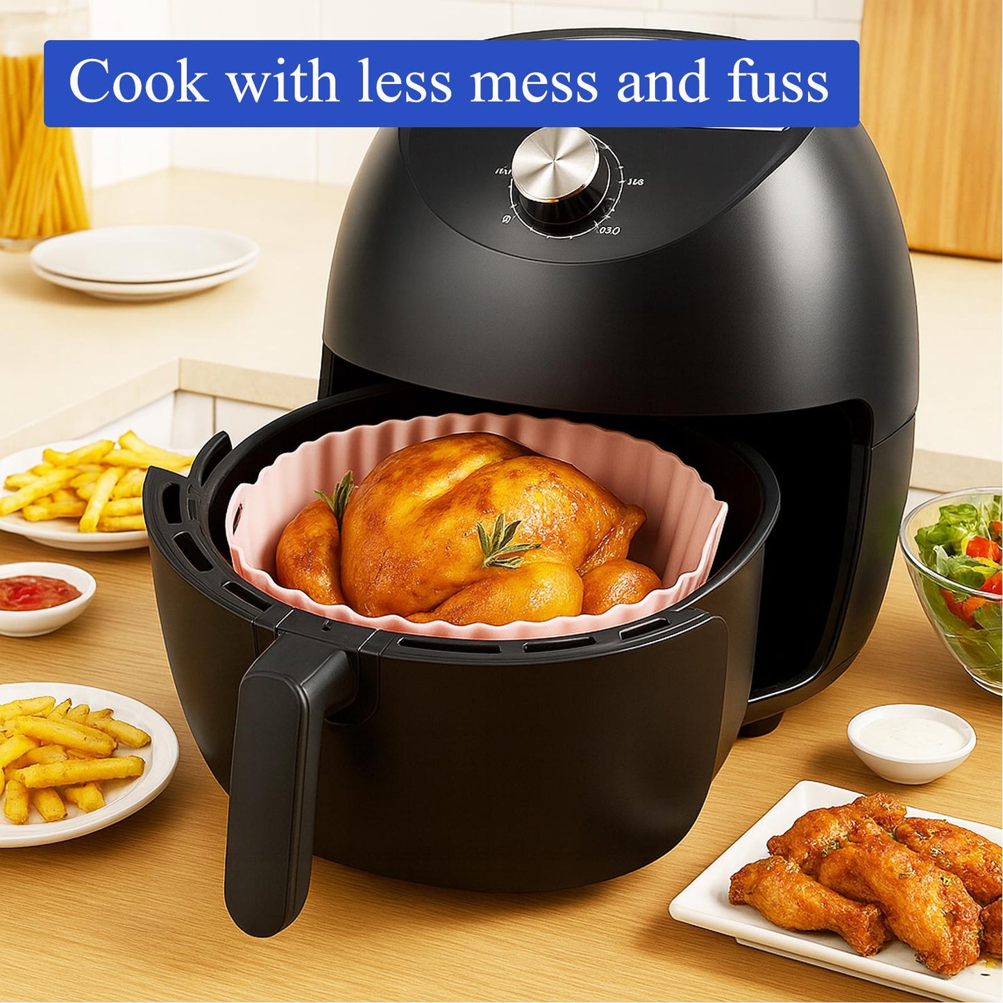 Silicone Air Fryer Liners by Magla – 2 Pack Reusable Non-Stick Airfryer Basket for Ninja, Cosori Air Fryers etc. Heat-Resistant Pot Microwave Oven Liners