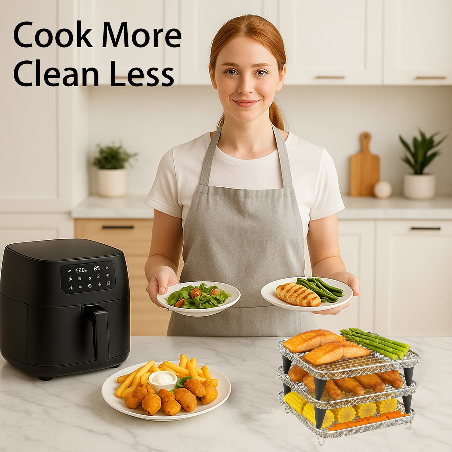Magla Square Air Fryer Rack Set. Compatible with Ninja Air Fryer Speedi 5.7L, Max Pro 6.2L, Cosori 5.5L, 6.4L and Tefal 6.5L etc. Air Fryer Accessories