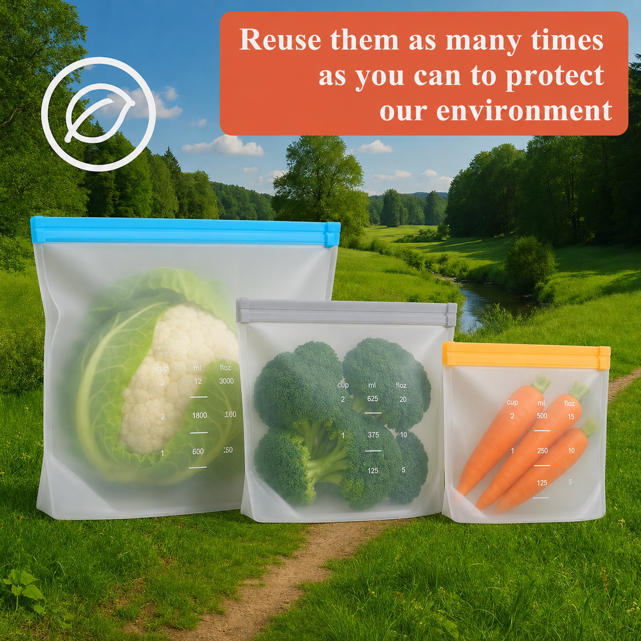 Magla Reusable Thick Silicone Food Storage bags Zip Lock Freezer bag Leak Proof