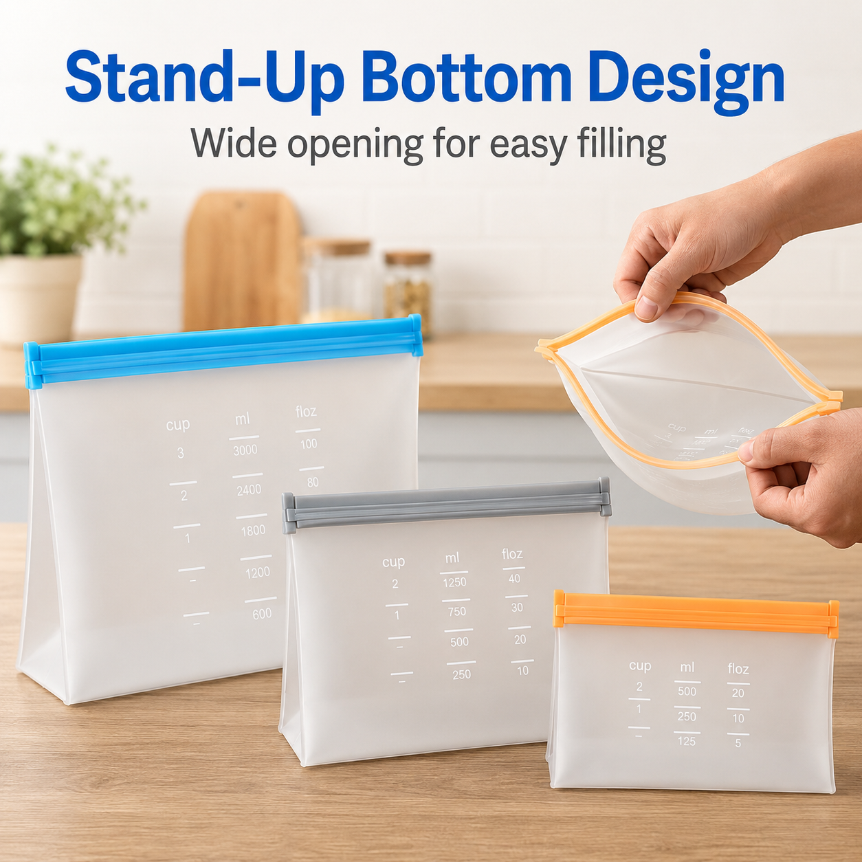 Magla Reusable Thick Silicone Food Storage bags Zip Lock Freezer bag Leak Proof