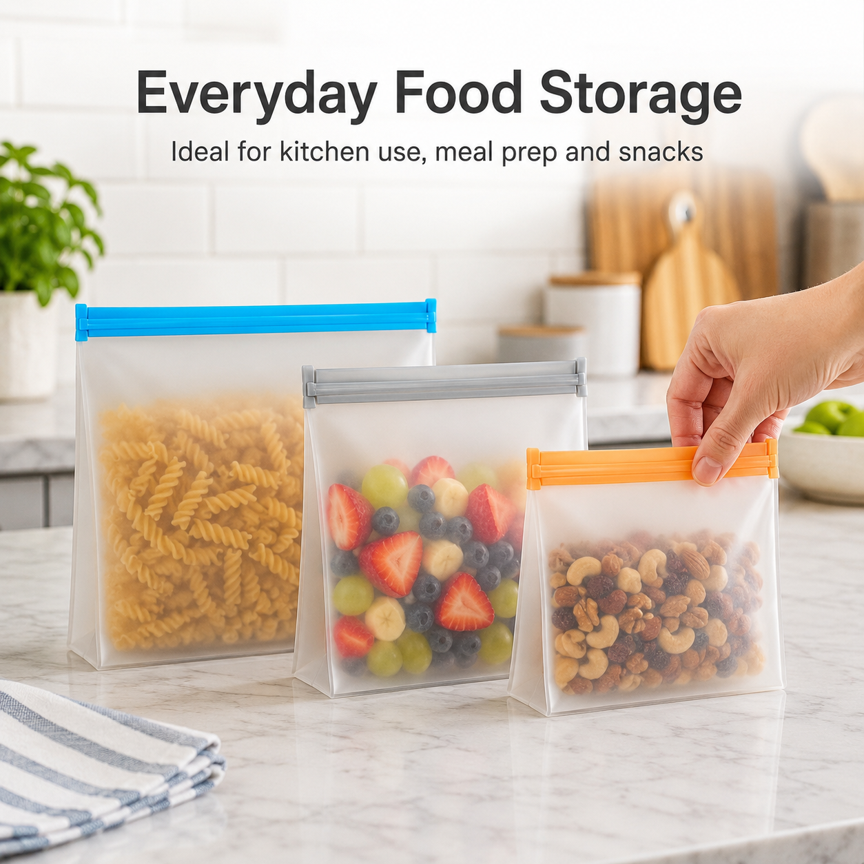 Magla Reusable Thick Silicone Food Storage bags Zip Lock Freezer bag Leak Proof