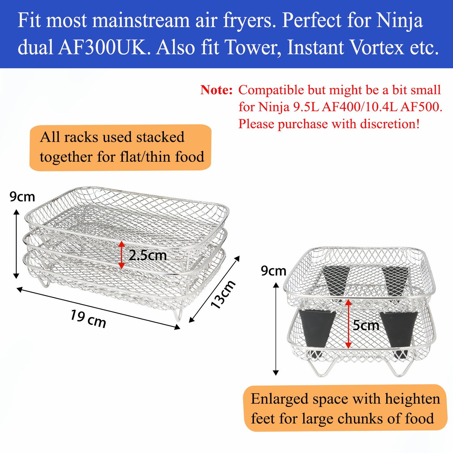 Ninja Air Fryer Rack Set by Magla. Air Fryer Accessories for Ninja Air Fryer Dual AF300UK, AF400UK and Salter, Instant, Tower etc.