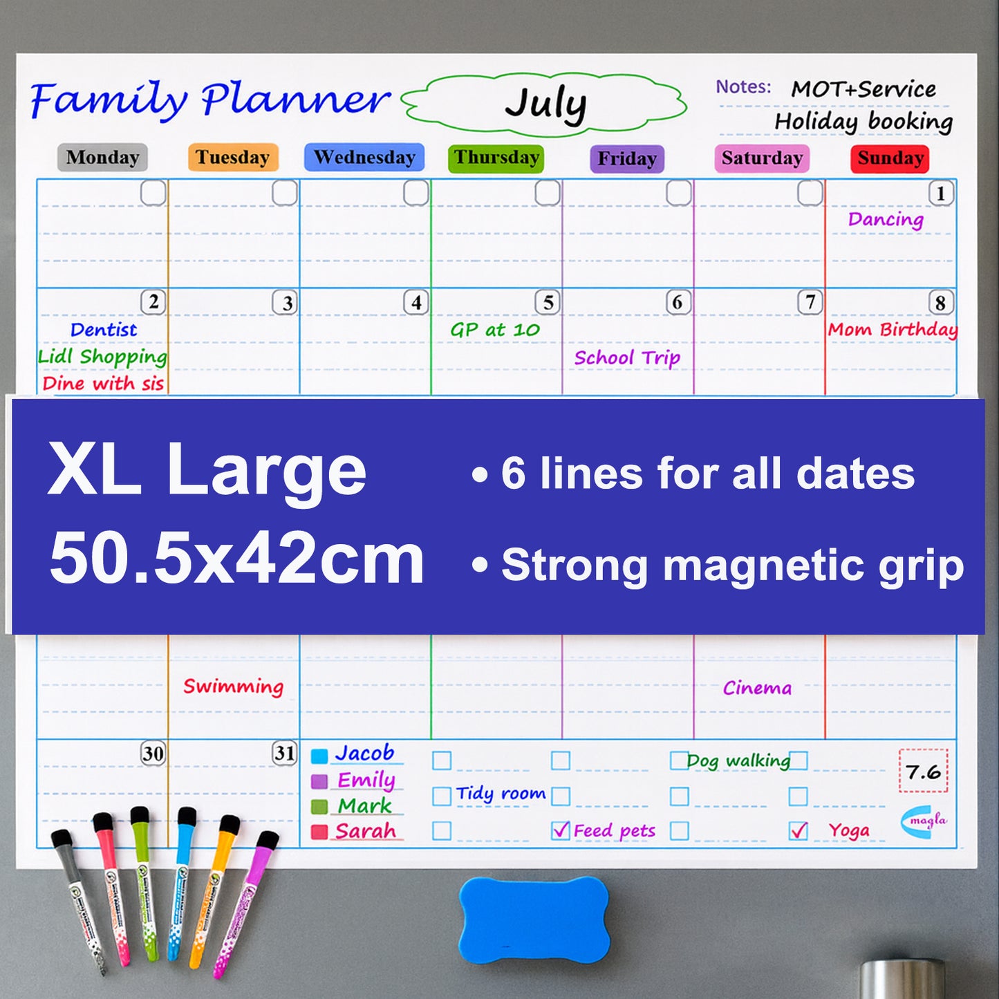 Magnetic Fridge Calendar: XL Large Monthly Whiteboard Set (50.5x42cm)