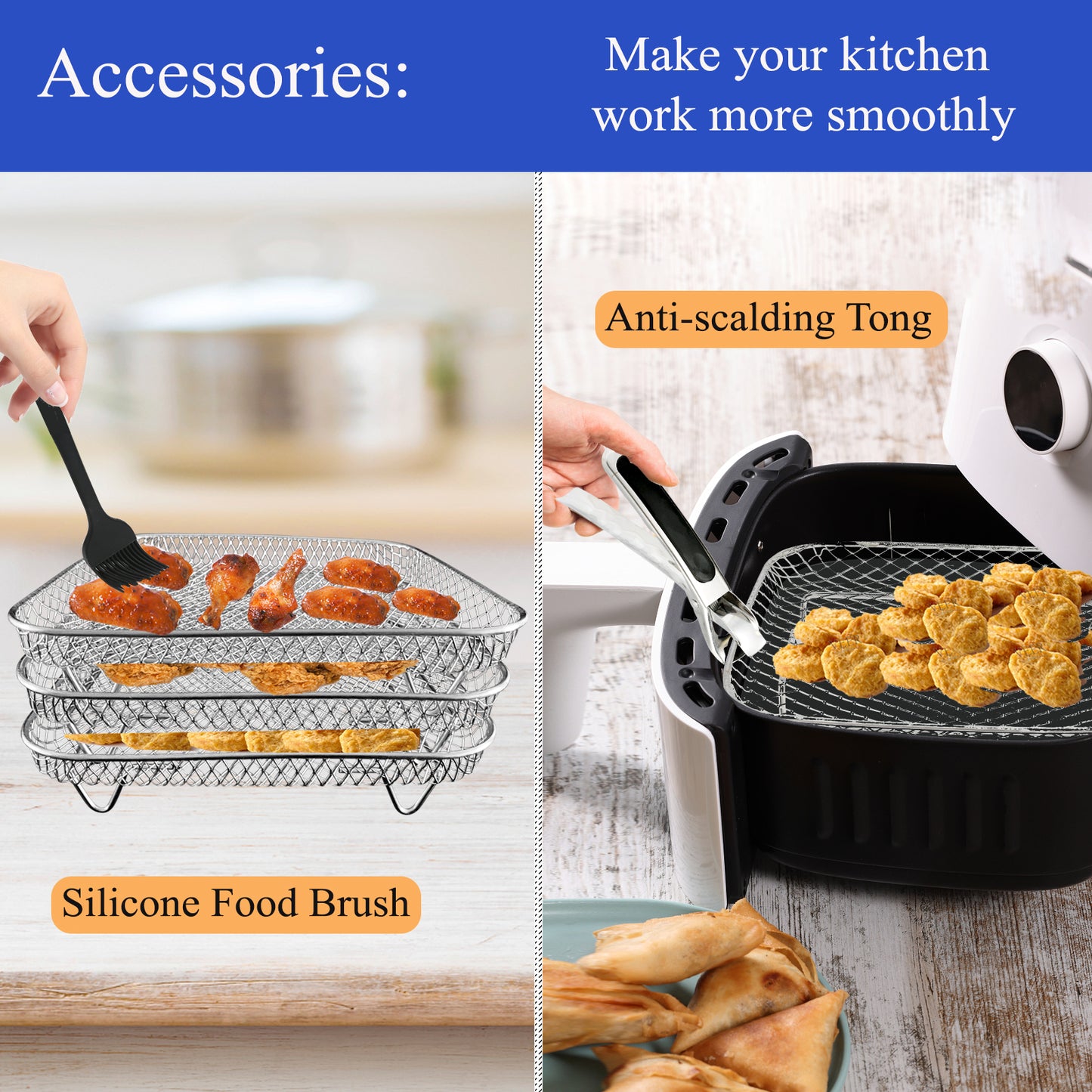 Magla Square Air Fryer Rack Set. Compatible with Ninja Air Fryer Speedi 5.7L, Max Pro 6.2L, Cosori 5.5L, 6.4L and Tefal 6.5L etc. Air Fryer Accessories