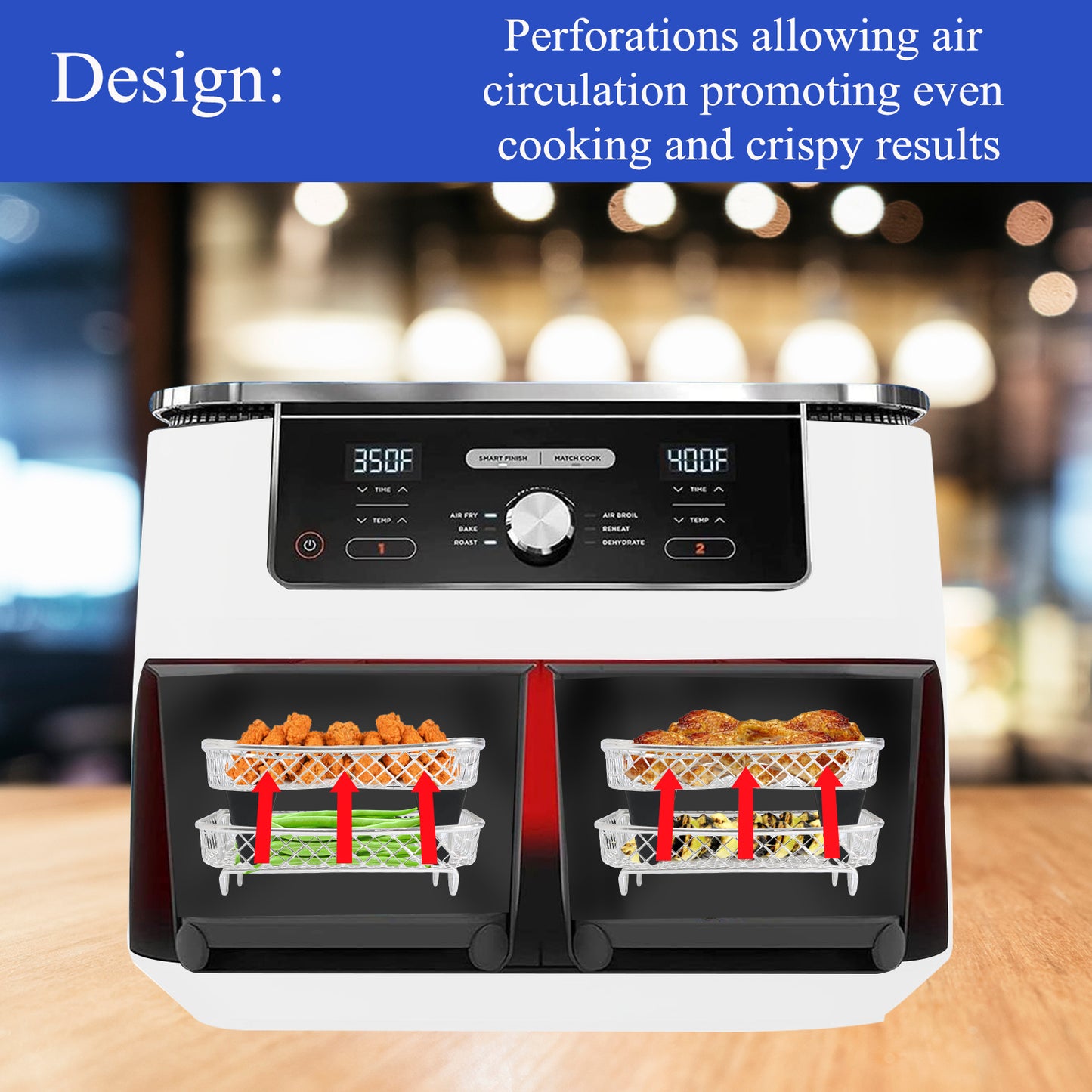 MAGLA Ultimate Ninja Air Fryer Accessories Bundle for Dual Drawer: 3-Tier Stackable Stainless Steel Rack & 120 PCS Rectangular Paper Liners, with Anti-Scalding Tong & Silicone Brush, Fits AF300UK etc.