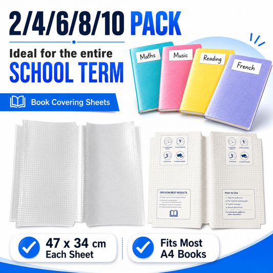 A4 Self-Adhesive Book Cover Protective Sheets – 47×34cm. No Cutting Required