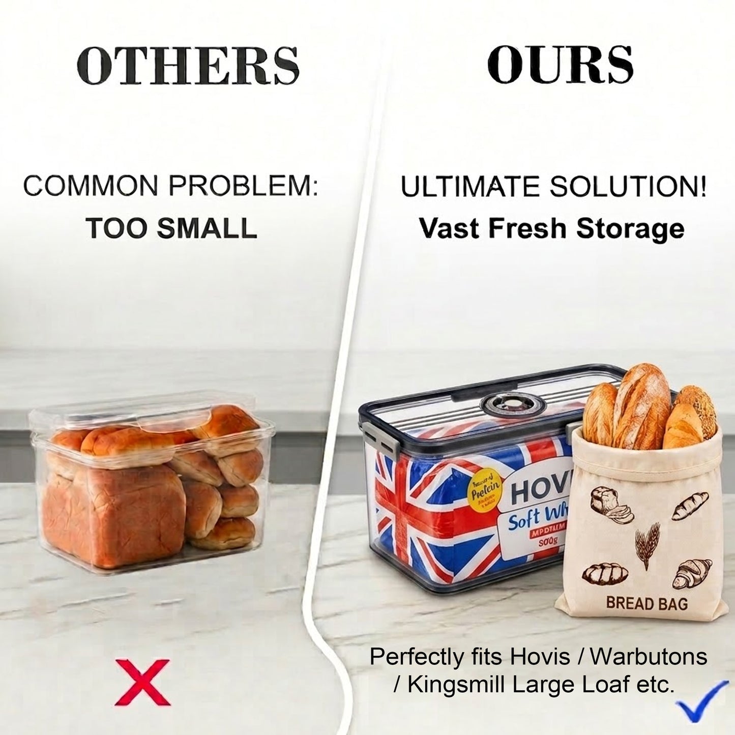 MAGLA Large Bread Bin with Reusable Bread Bag Airtight Bread Storage Container for Kitchen Counter. Plastic Bread Bin Storage Box for Sourdough, White Bread etc. Kitchen Storage Box with Lid