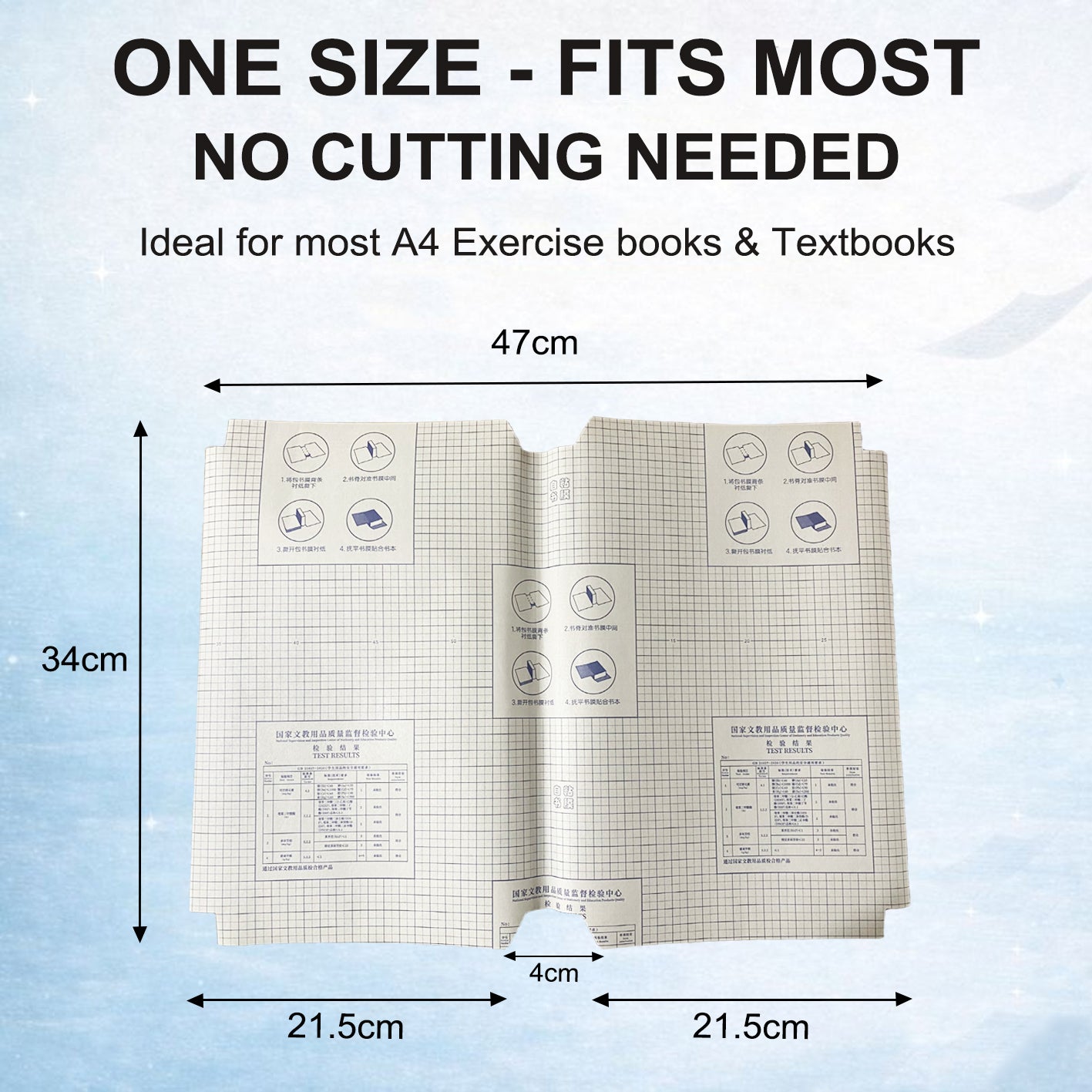 A4 Self-Adhesive Book Cover Protective Sheets – 47×34cm. No Cutting Required