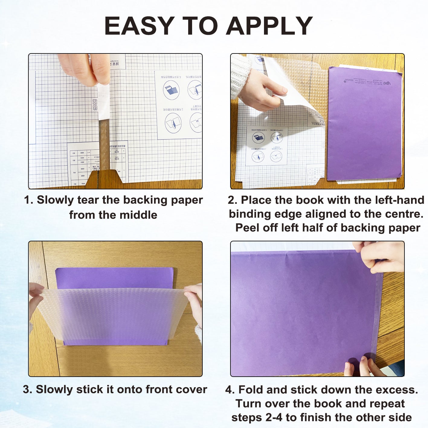 A4 Self-Adhesive Book Cover Protective Sheets – 47×34cm. No Cutting Required