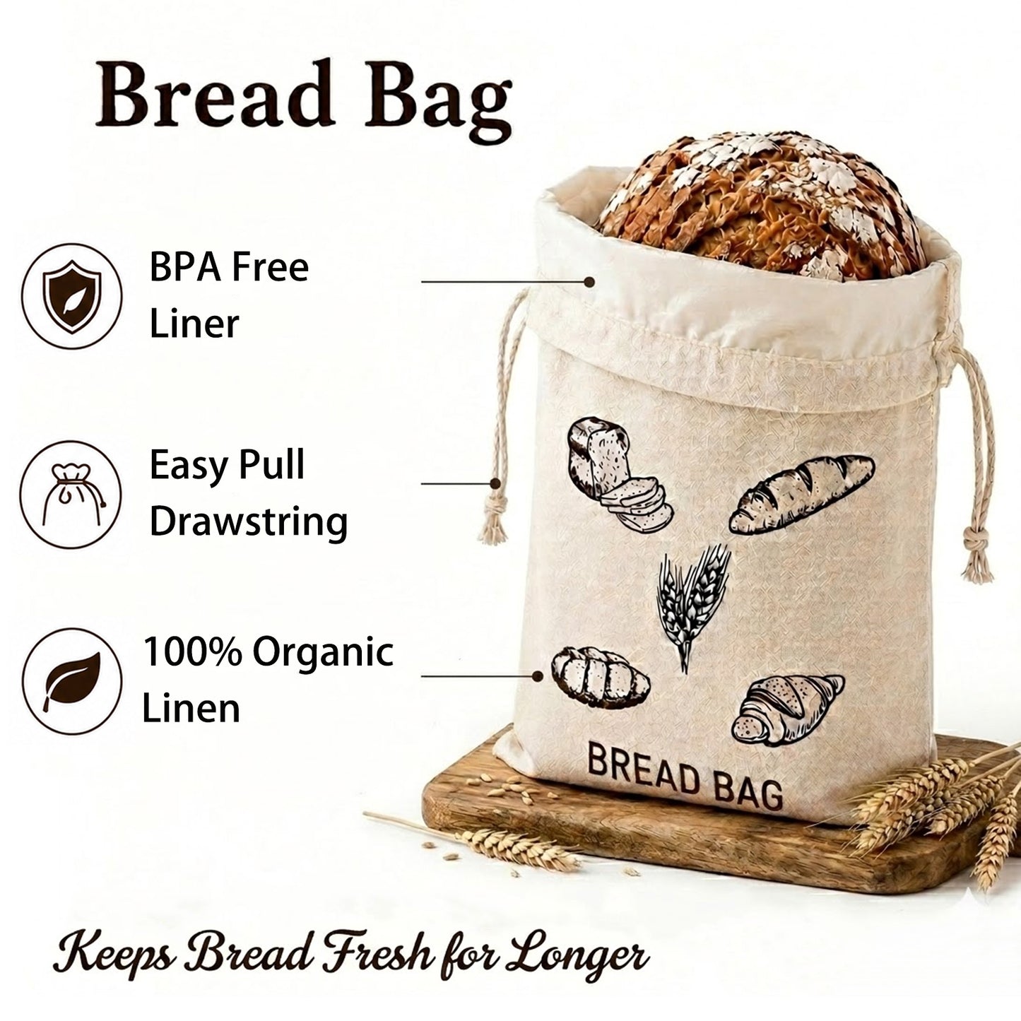 MAGLA Large Bread Bin with Reusable Bread Bag Airtight Bread Storage Container for Kitchen Counter. Plastic Bread Bin Storage Box for Sourdough, White Bread etc. Kitchen Storage Box with Lid