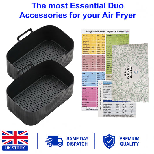 Silicone air fryer liners UK: 2Pcs Set & Magnetic Cooking Guide
