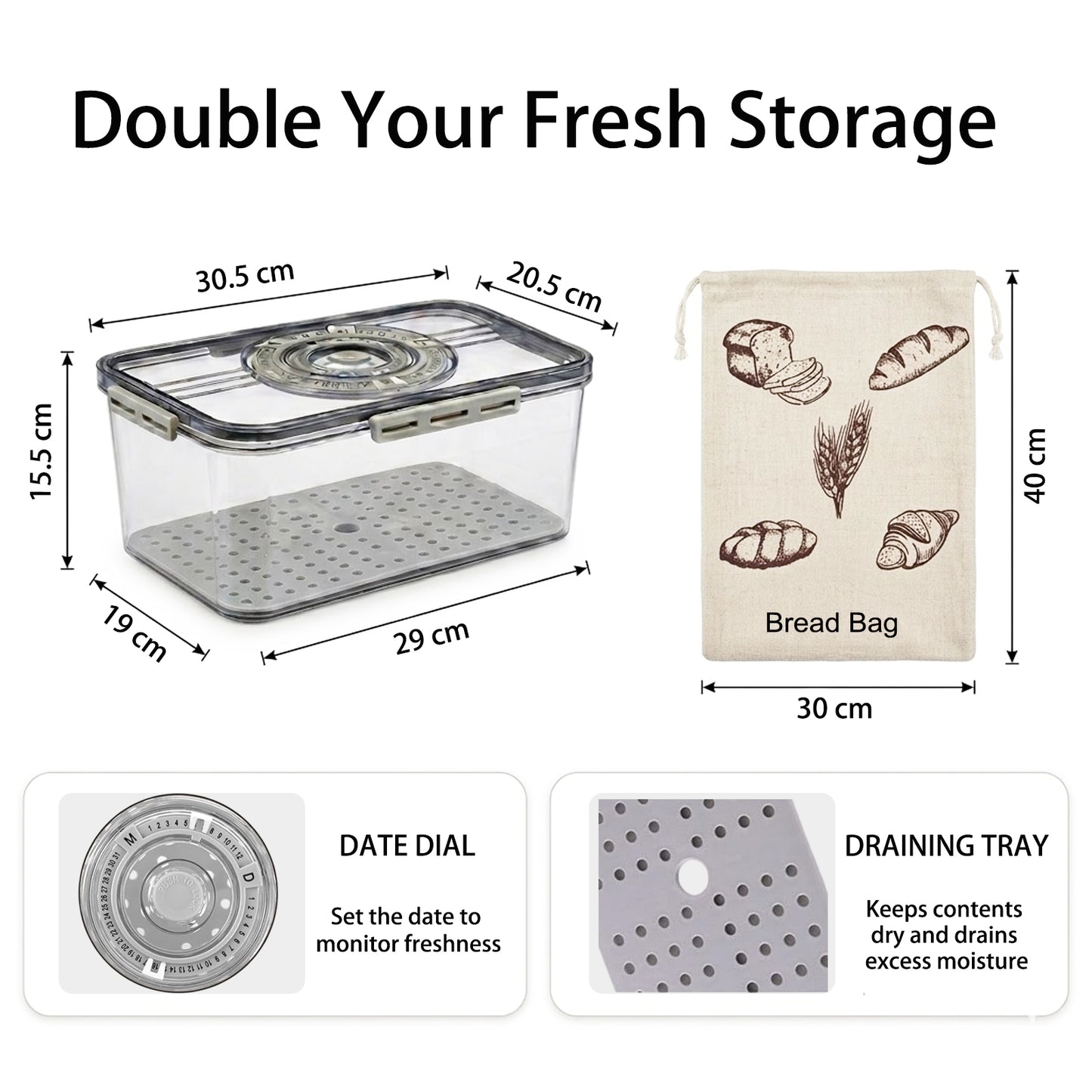 MAGLA Large Bread Bin with Reusable Bread Bag Airtight Bread Storage Container for Kitchen Counter. Plastic Bread Bin Storage Box for Sourdough, White Bread etc. Kitchen Storage Box with Lid