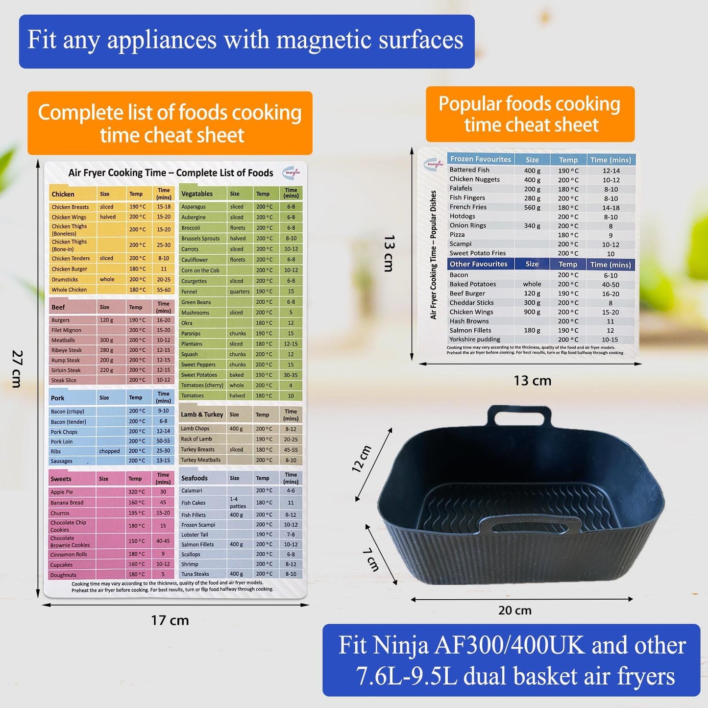 Silicone air fryer liners UK: 2Pcs Set & Magnetic Cooking Guide