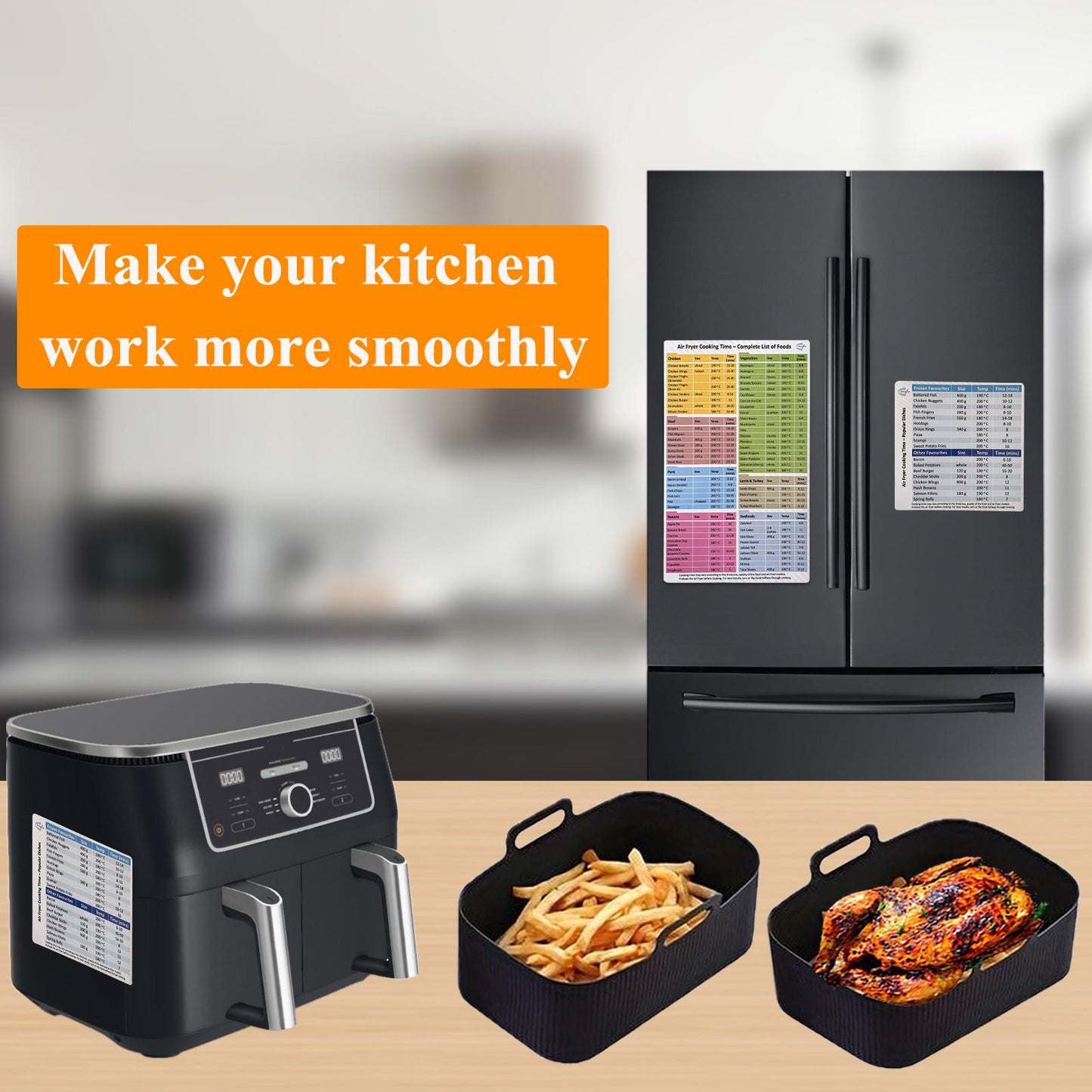 Silicone air fryer liners UK: 2Pcs Set & Magnetic Cooking Guide