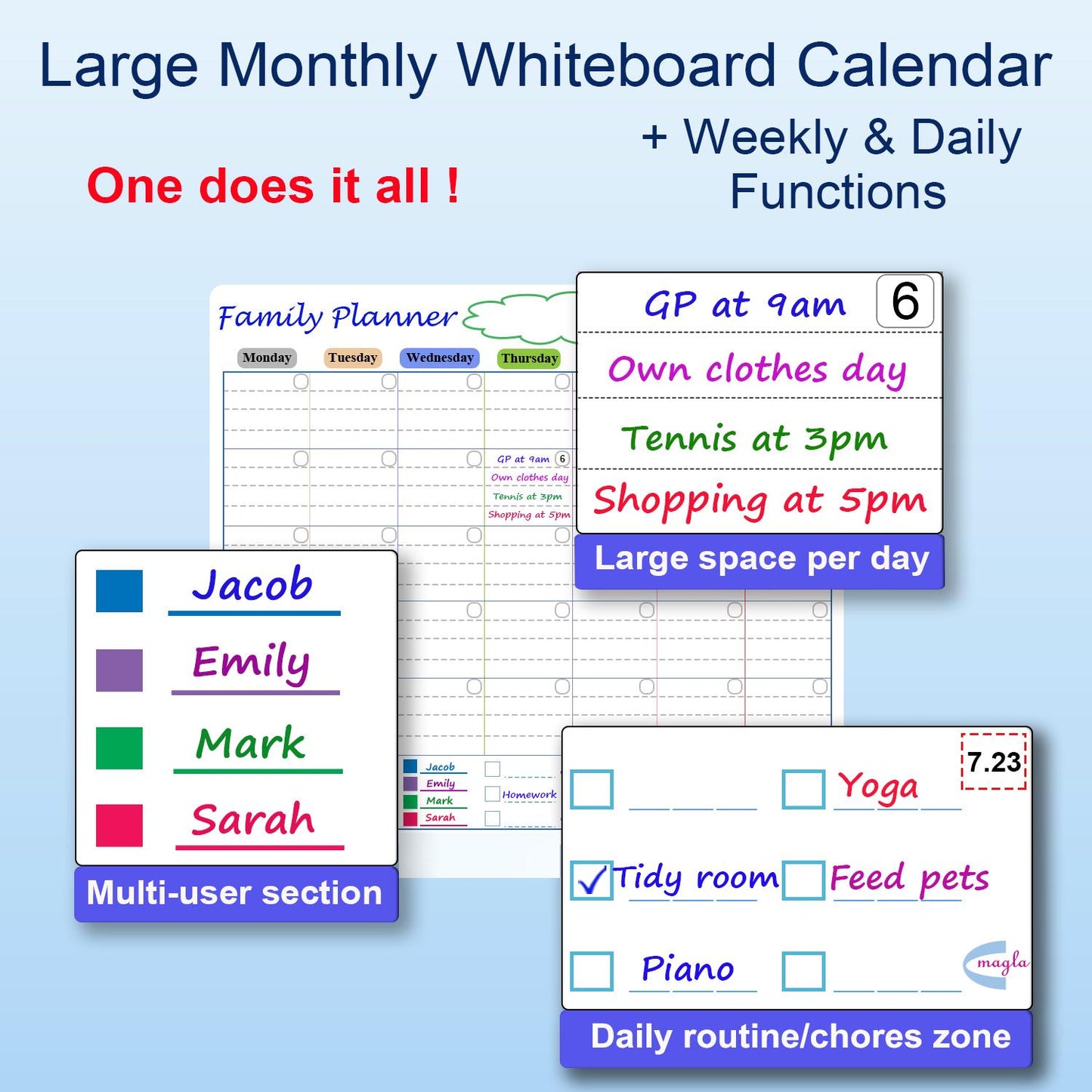 Magnetic Fridge Calendar: Large Monthly Whiteboard Set (50.5x42cm)