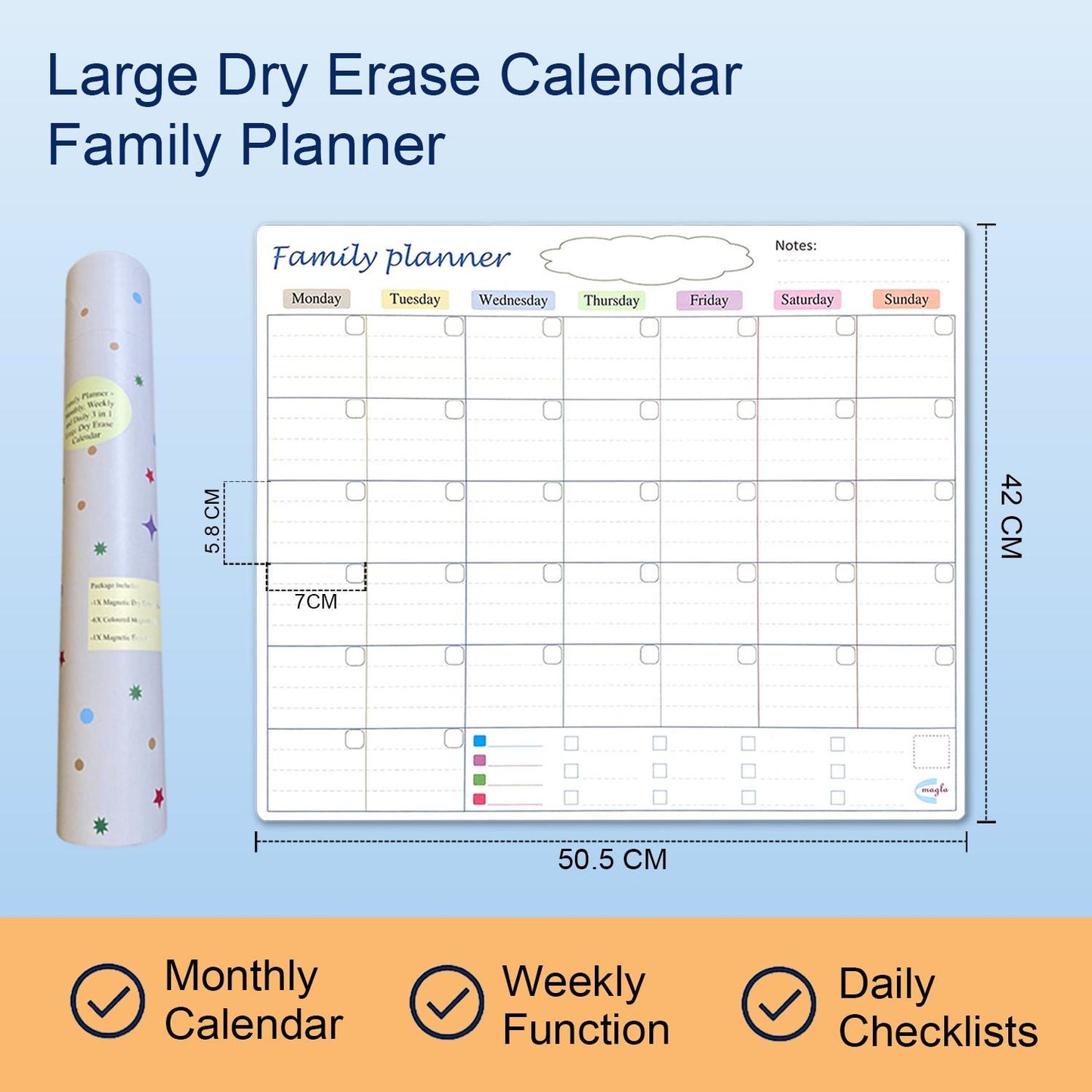 Magnetic Fridge Calendar: Large Monthly Whiteboard Set (50.5x42cm)