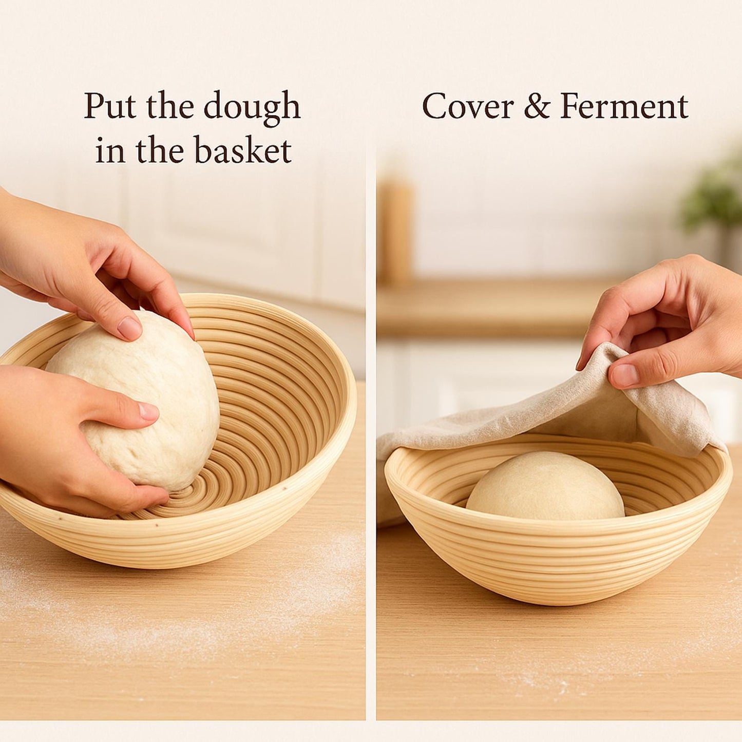 Sourdough Starter Kit All-in-one for Beginners - Jar with Temp Band, 9" Banneton Proofing Basket, Danish Whisk & Scraper