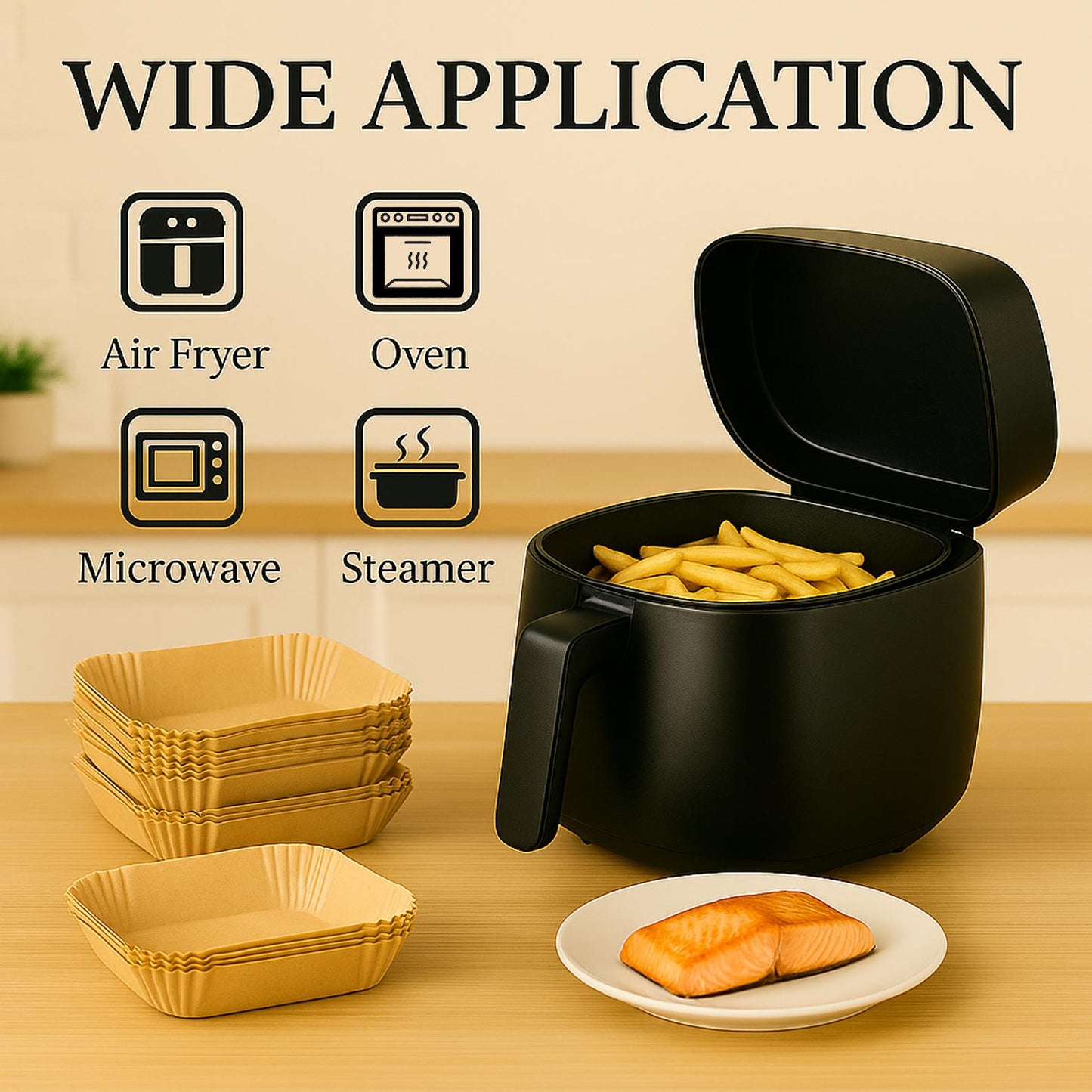 Non stick air fryer liners UK: Square Baking Parchment 120Pcs