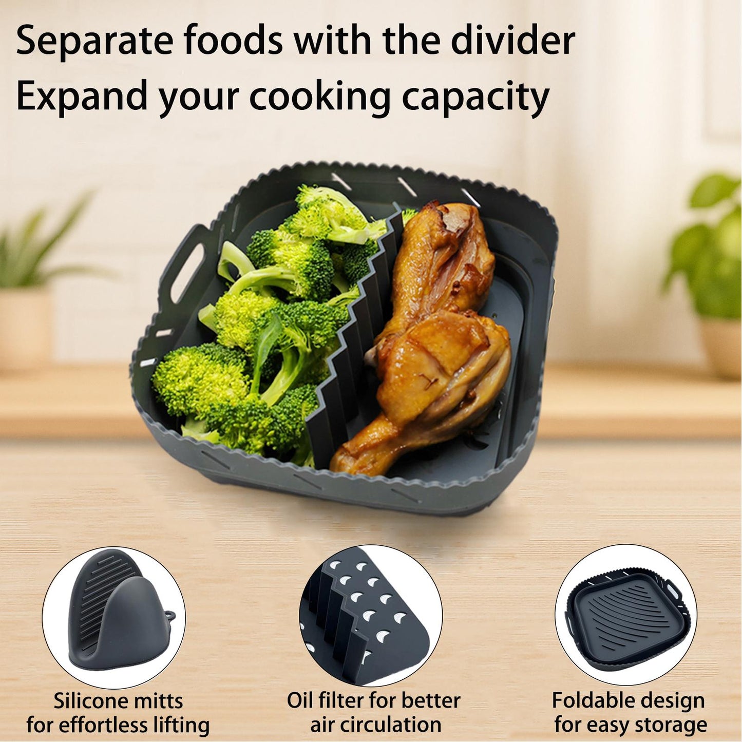 Magla Air Fryer Silicone Liner Set for Cosori 5.5L, 6.4L, Ninja Speedi 5.7L etc., including 4 Ramekins and 2 Mitts
