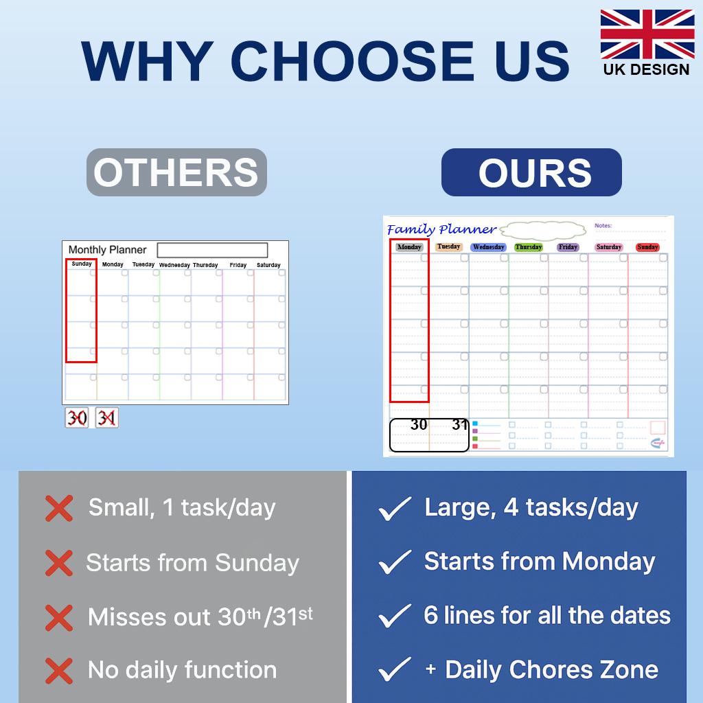Magnetic Fridge Calendar: Large Monthly Whiteboard Set (50.5x42cm)