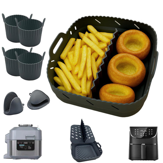 Magla Air Fryer Silicone Liner Set for Cosori 5.5L, 6.4L, Ninja Speedi 5.7L etc., including 4 Ramekins and 2 Mitts