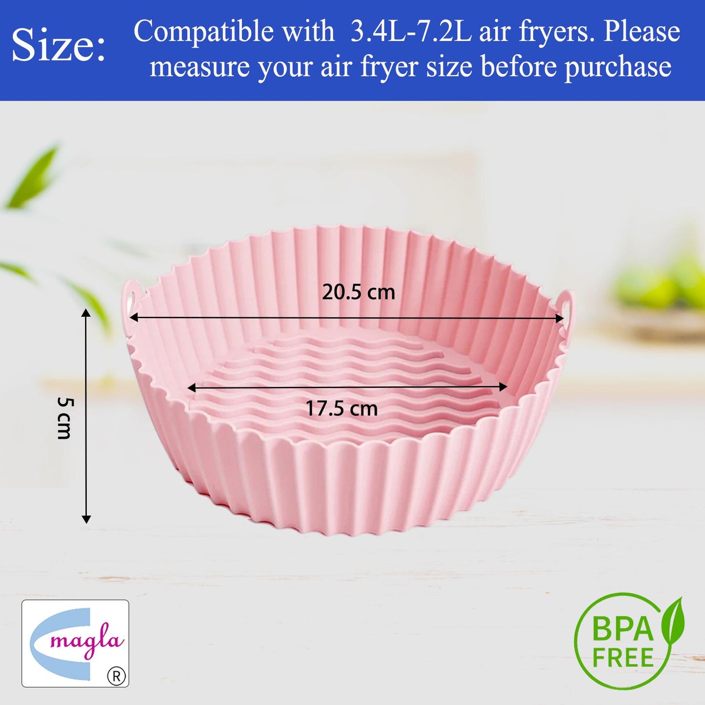 Silicone Air Fryer Liners by Magla – 2 Pack Reusable Non-Stick Airfryer Basket for Ninja, Cosori Air Fryers etc. Heat-Resistant Pot Microwave Oven Liners