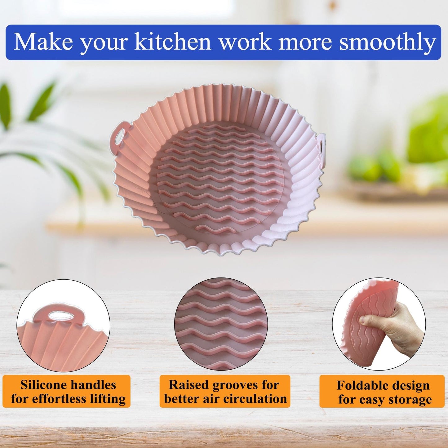 Silicone Air Fryer Liners by Magla – 2 Pack Reusable Non-Stick Airfryer Basket for Ninja, Cosori Air Fryers etc. Heat-Resistant Pot Microwave Oven Liners