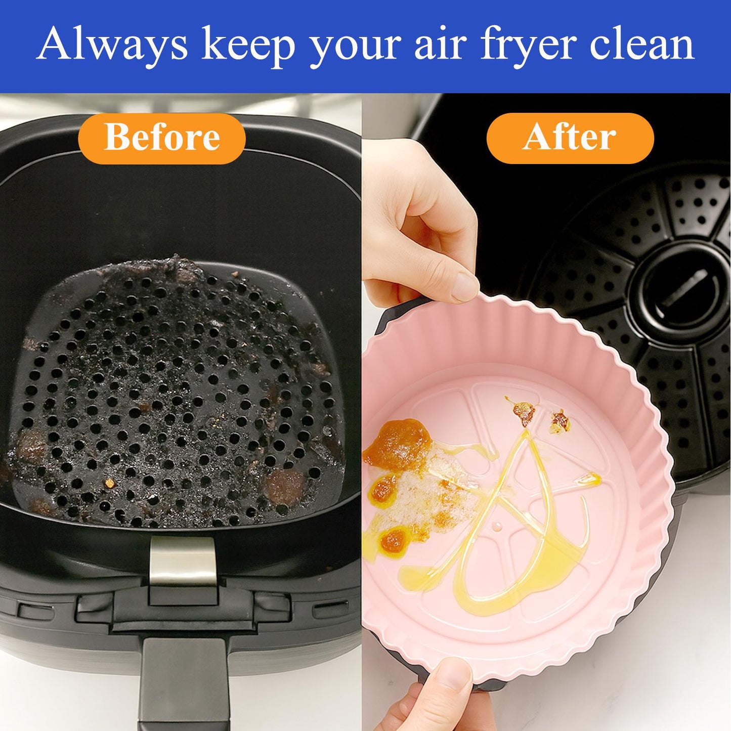 Silicone Air Fryer Liners by Magla – 2 Pack Reusable Non-Stick Airfryer Basket for Ninja, Cosori Air Fryers etc. Heat-Resistant Pot Microwave Oven Liners
