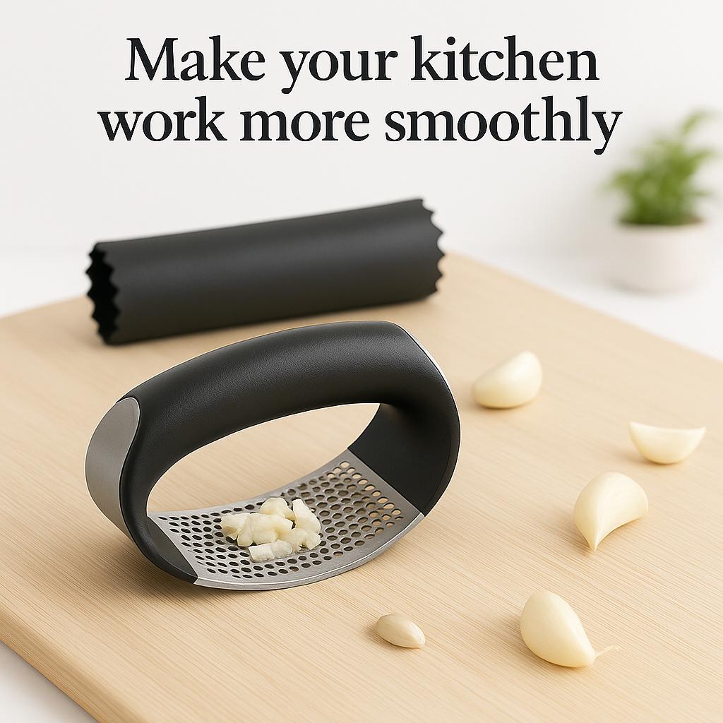 Garlic Crusher Press Set with Peeler & Brush by Magla