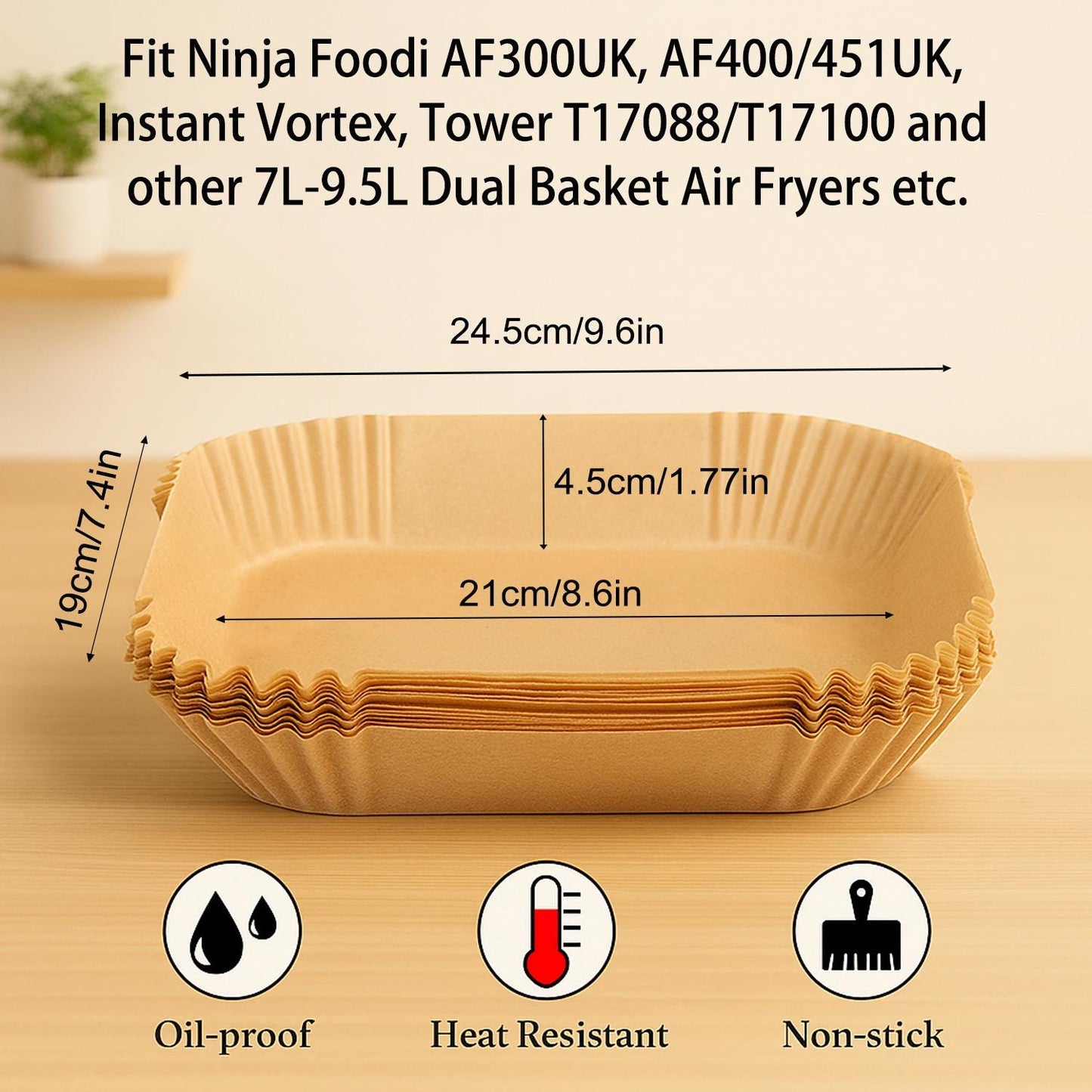 Air fryer liners 120 pcs: Rectangular Parchment for Ninja AF300/AF400/AF500 & FlexDrawer