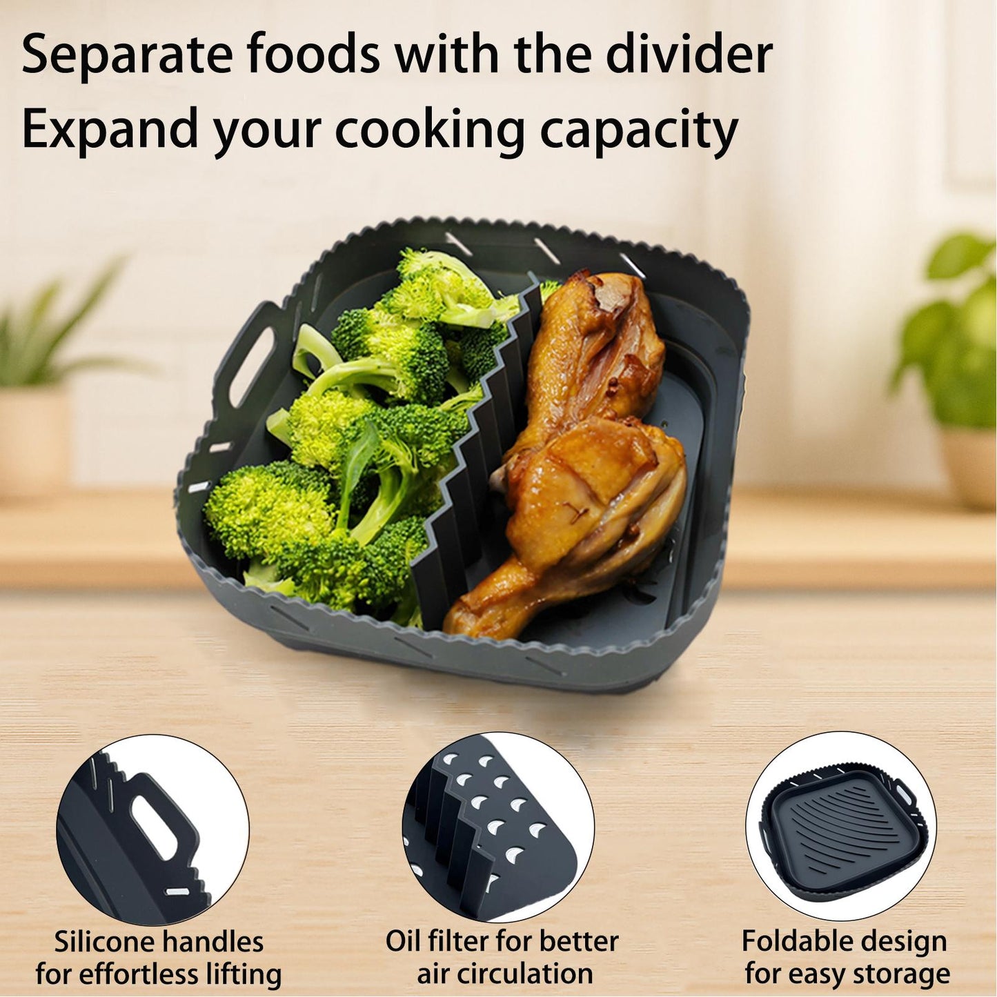 Magla Air Fryer Silicone Liner with Divider for Ninja Speedi 10 in 1 5.7L etc.
