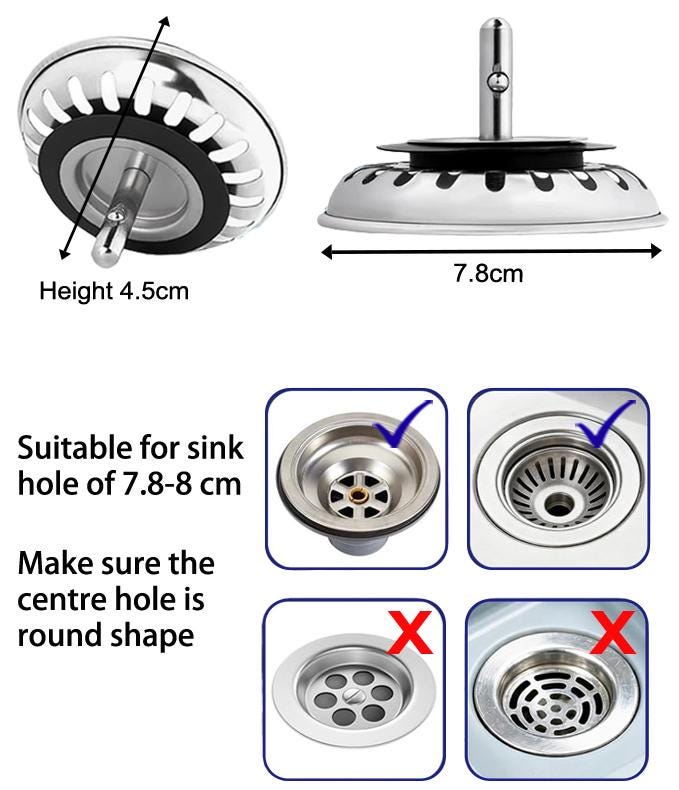 Kitchen Sink Strainer Plug: Stainless Steel Drain Cover (78mm) (1-2 Pack)