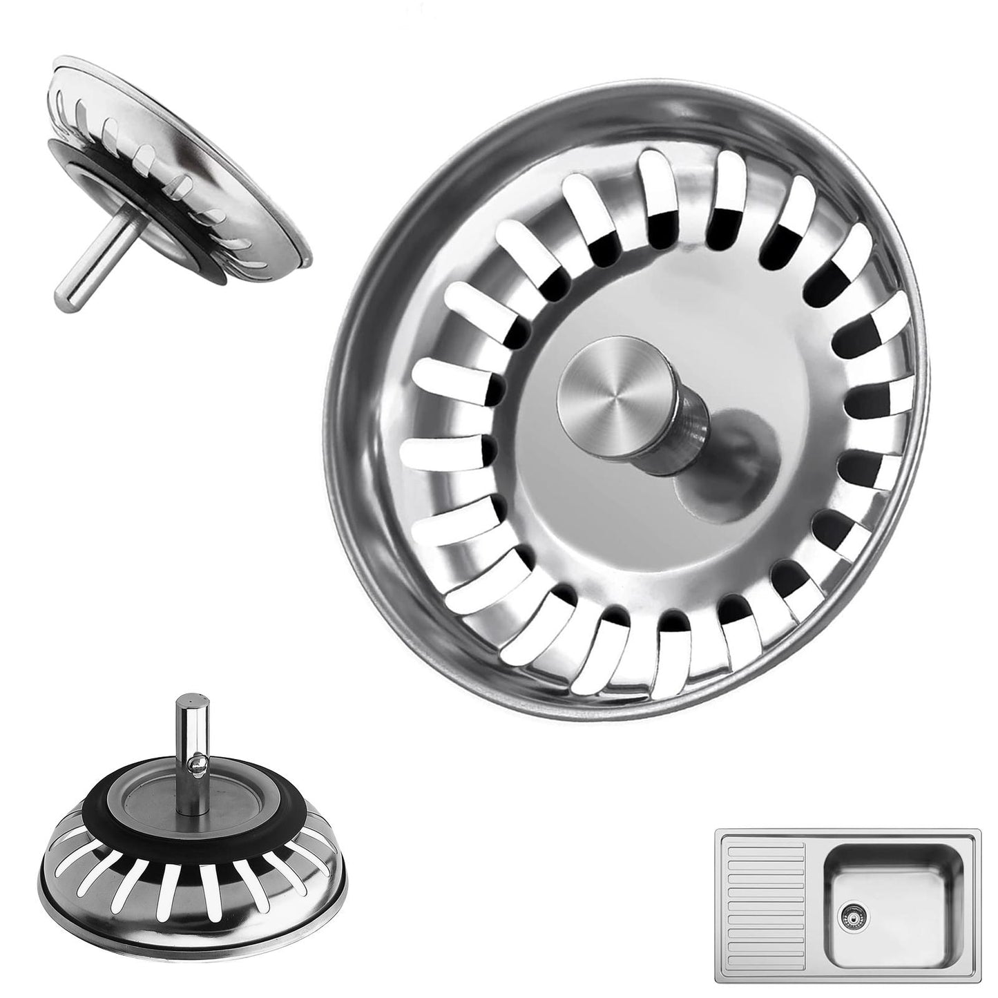 Kitchen Sink Strainer Plug: Stainless Steel Drain Cover (78mm) (1-2 Pack)