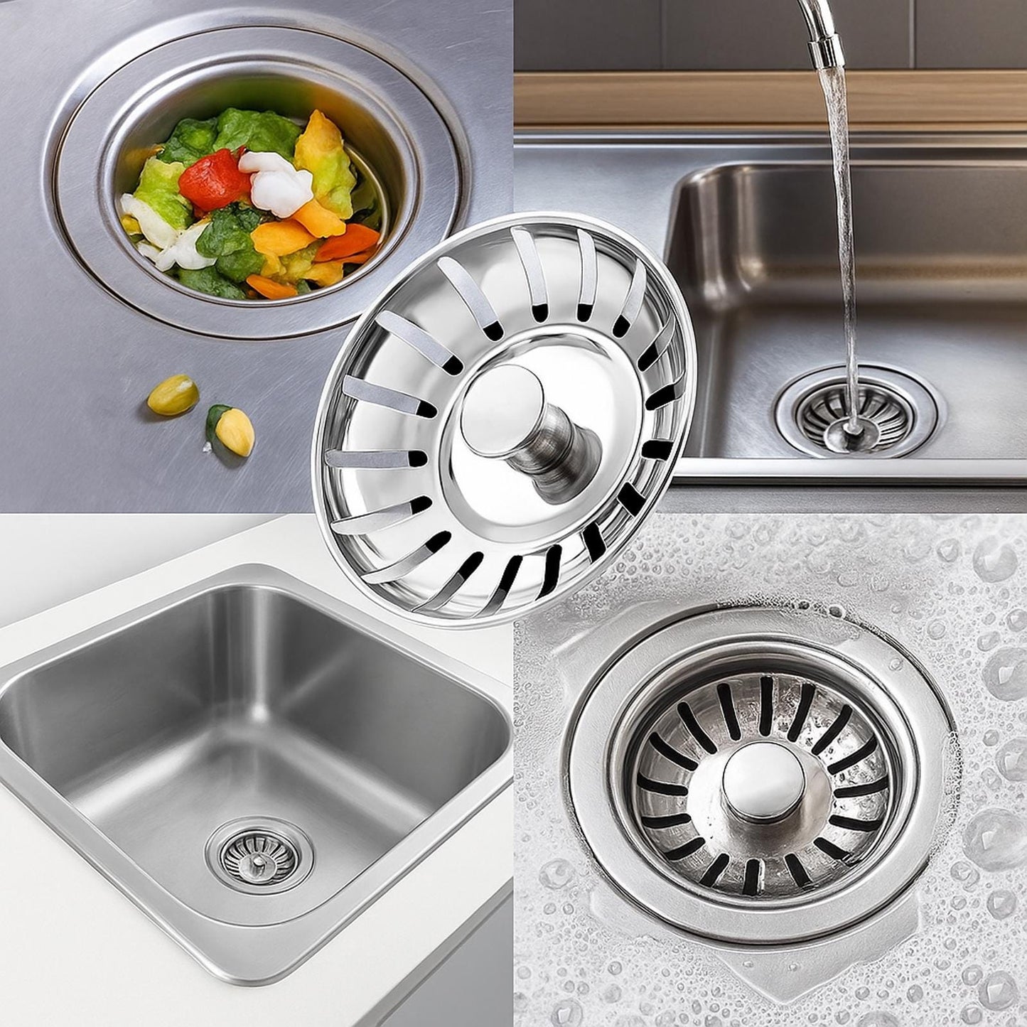 Kitchen Sink Strainer Plug: Stainless Steel Drain Cover (78mm) (1-2 Pack)