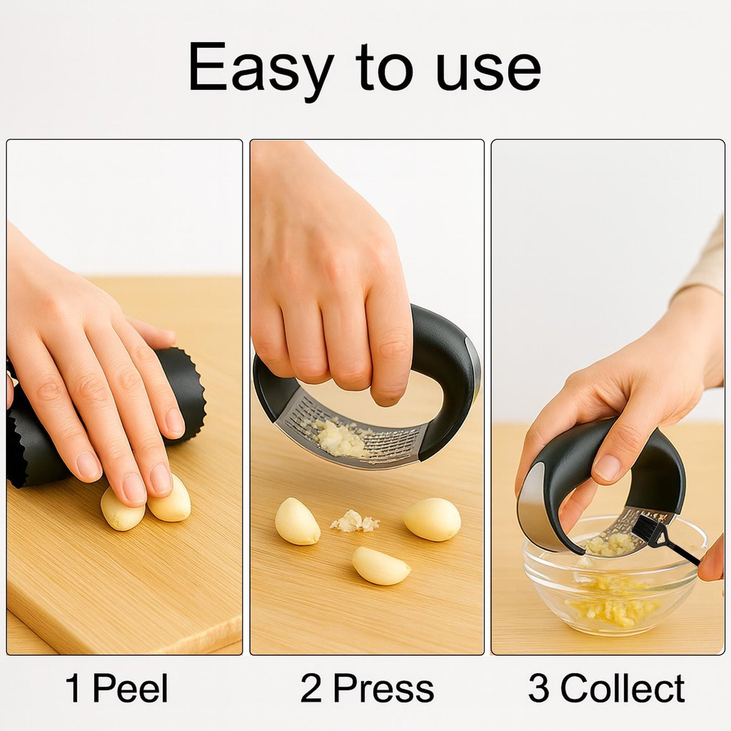 Garlic Crusher Press Set with Peeler & Brush by Magla