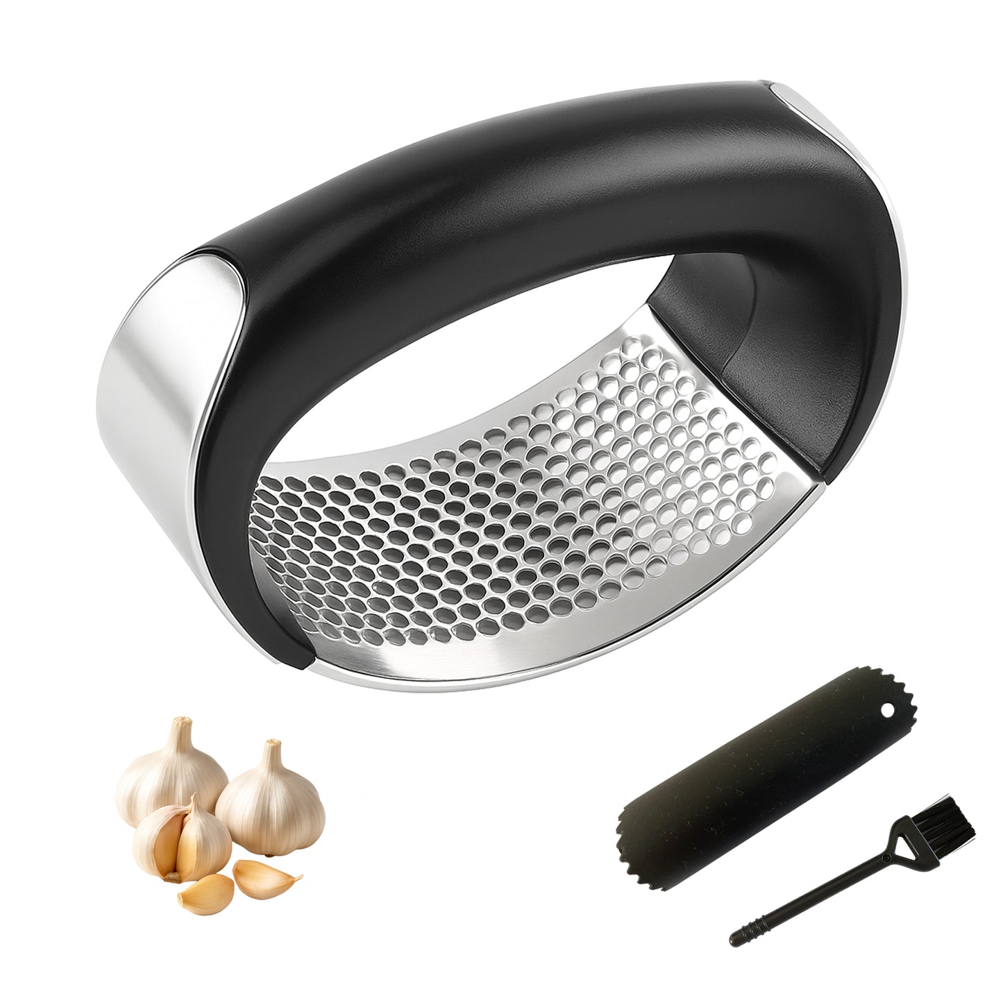 Garlic Crusher Press Set with Peeler & Brush by Magla
