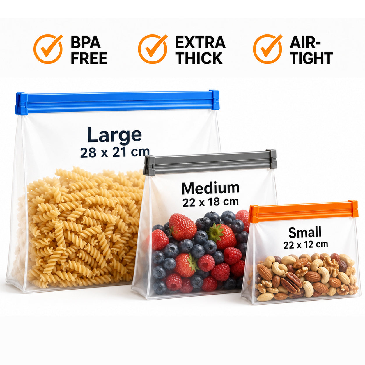 Magla Reusable Thick Silicone Food Storage bags Zip Lock Freezer bag Leak Proof