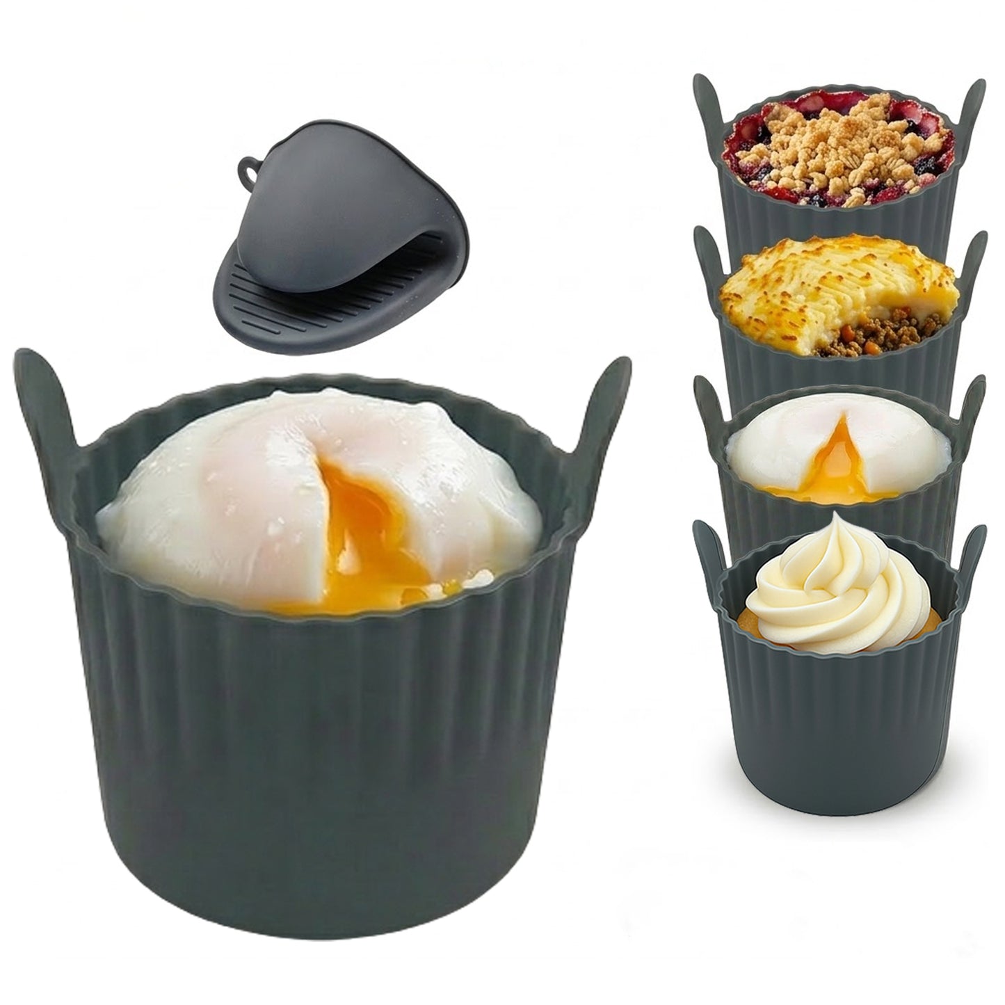 Silicone air fryer ramekins: Egg Poacher & Muffin Moulds