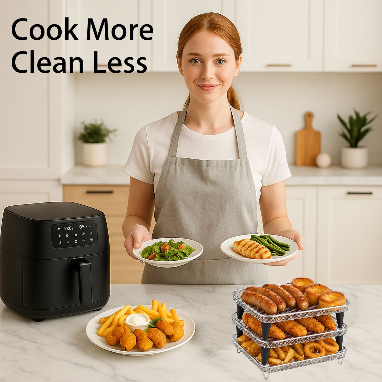 MAGLA Ultimate Air Fryer Accessories Bundle: 3-Tier Air Fryer Racks, 120pcs Disposable Paper Liners, Magnetic Cooking Time Cheat Sheet, Fit for Ninja Speedi 5.7L, Cosori 5.5L etc.