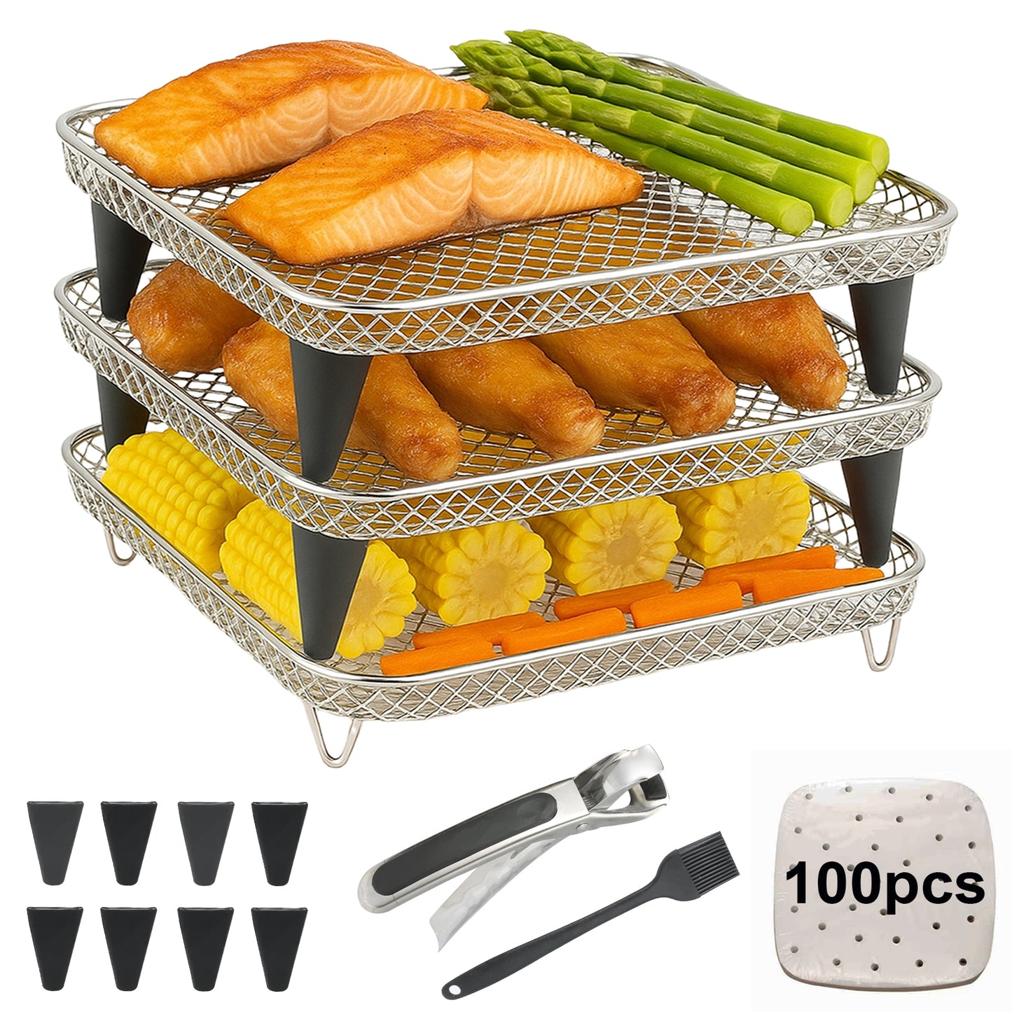 Magla Square Air Fryer Rack Set. Compatible with Ninja Air Fryer Speedi 5.7L, Max Pro 6.2L, Cosori 5.5L, 6.4L and Tefal 6.5L etc. Air Fryer Accessories