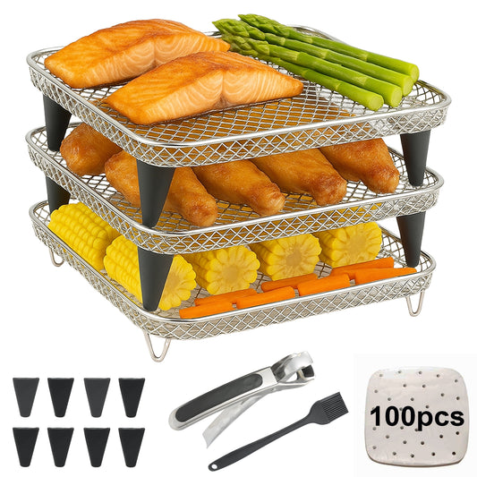 Magla Square Air Fryer Rack Set. Compatible with Ninja Air Fryer Speedi 5.7L, Max Pro 6.2L, Cosori 5.5L, 6.4L and Tefal 6.5L etc. Air Fryer Accessories
