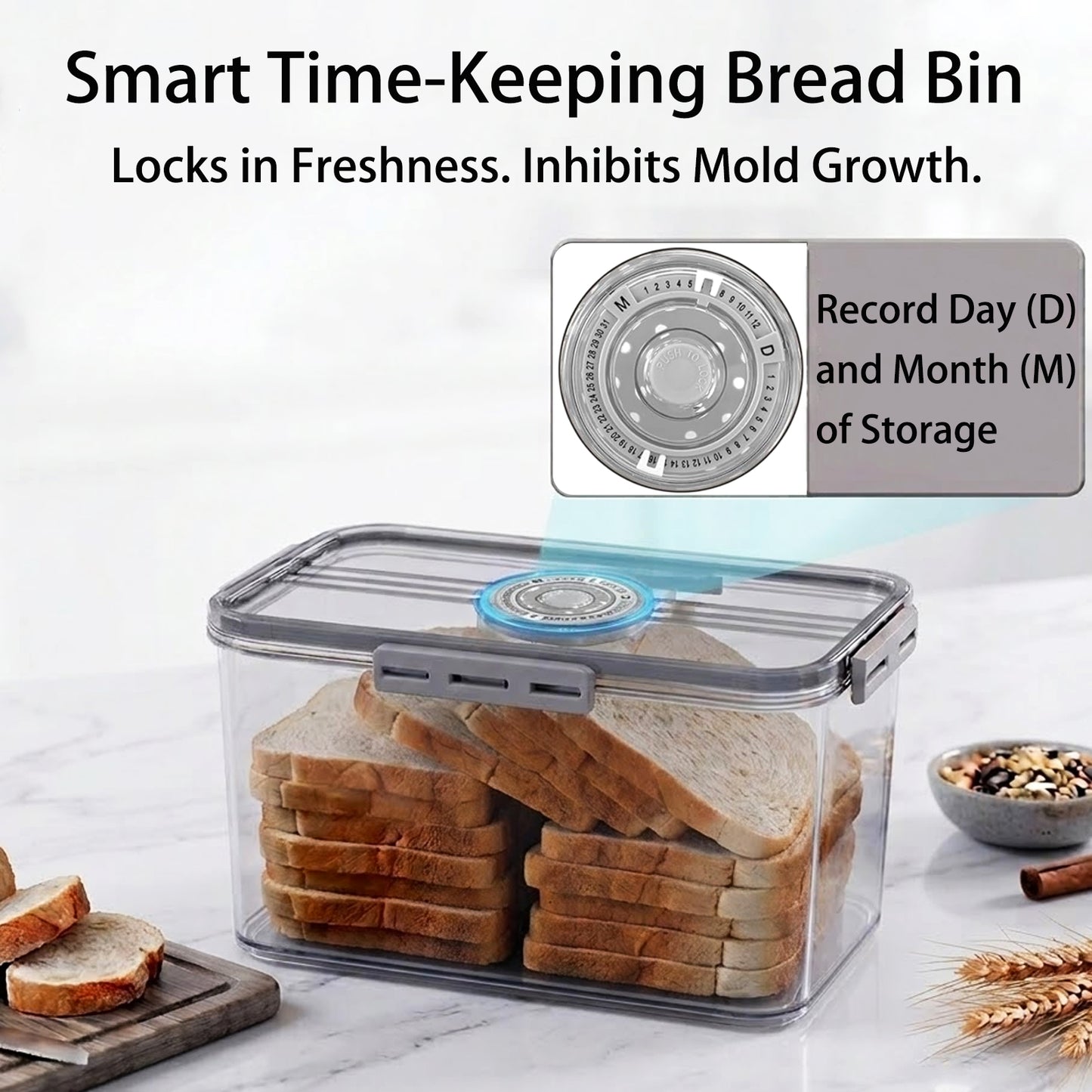 MAGLA Large Bread Bin with Reusable Bread Bag Airtight Bread Storage Container for Kitchen Counter. Plastic Bread Bin Storage Box for Sourdough, White Bread etc. Kitchen Storage Box with Lid